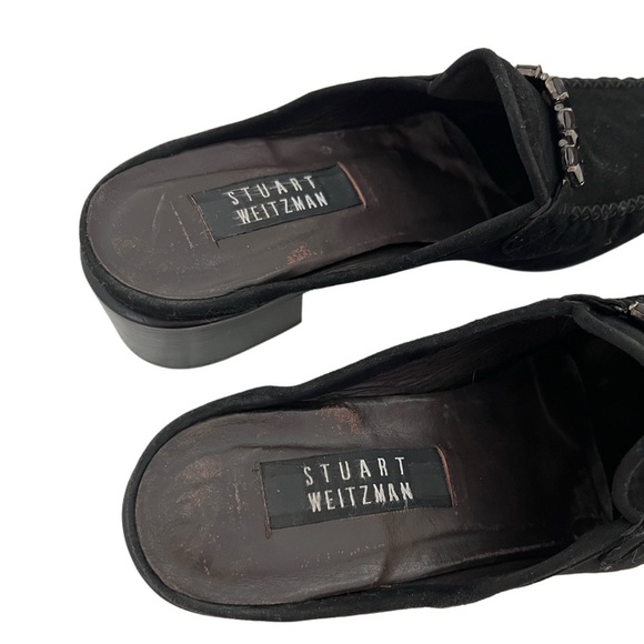 Stuart Weitzman Black Suede Genuine Leather Mules Loafers block heels 8.5 - Picture 4 of 10